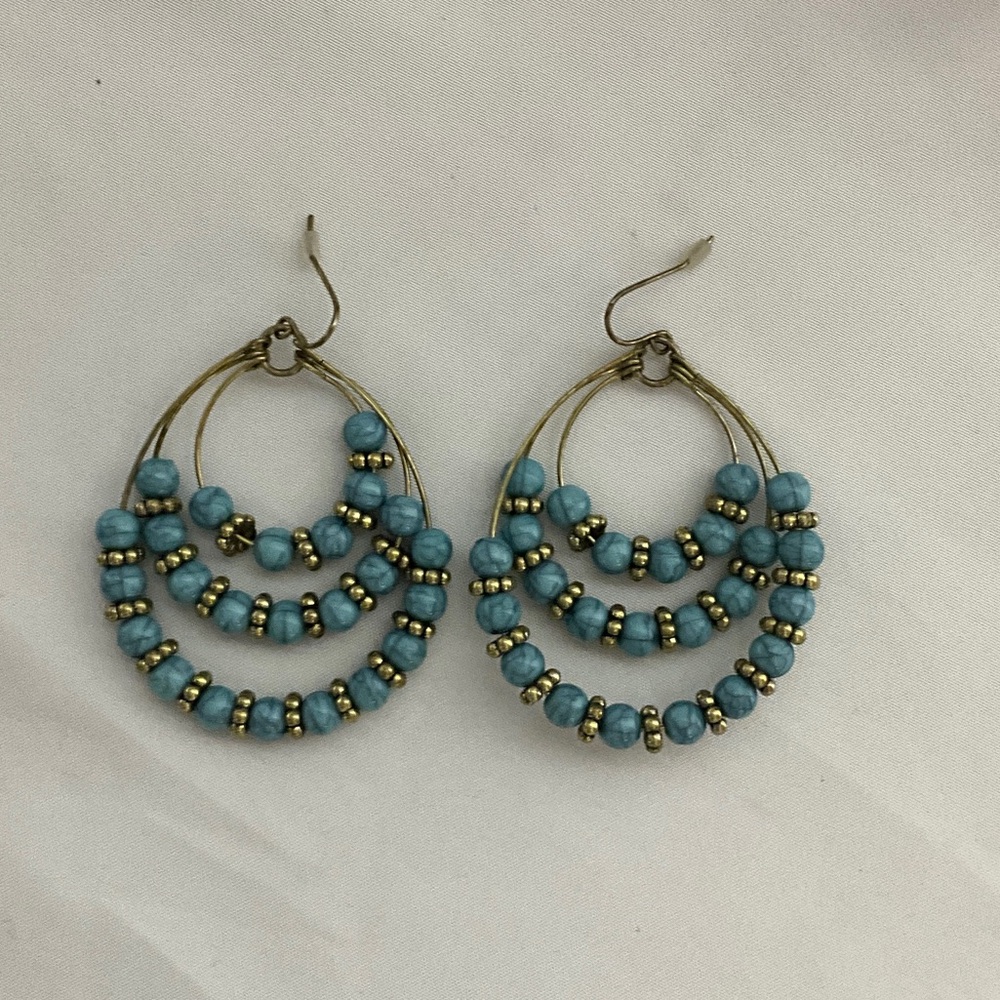 Craft Blue and Gold Beaded Earrings